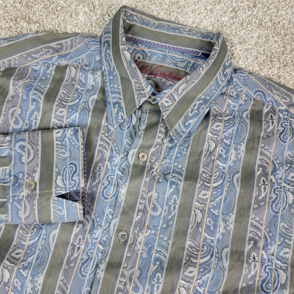 Robert‎ Graham Mens 2XLT Multicolor Striped Paisley Button Up Long Sleeve